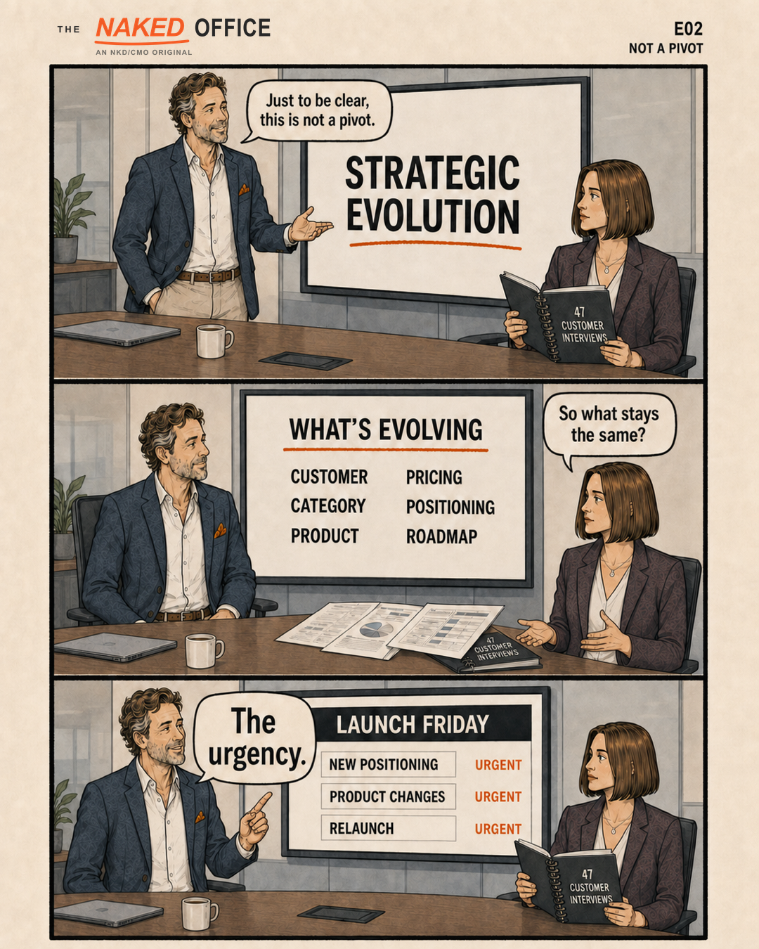 S1E02, Not a Pivot: Everything evolves except the urgency.